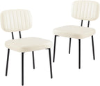 Sweetcrispy Dining Chairs Set of 2, Upholstered Mid Century Modern Kitchen Accent Chairs with Faux Leather Cushion Seat & Metal Legs for Home Office, Living Room-Beige White