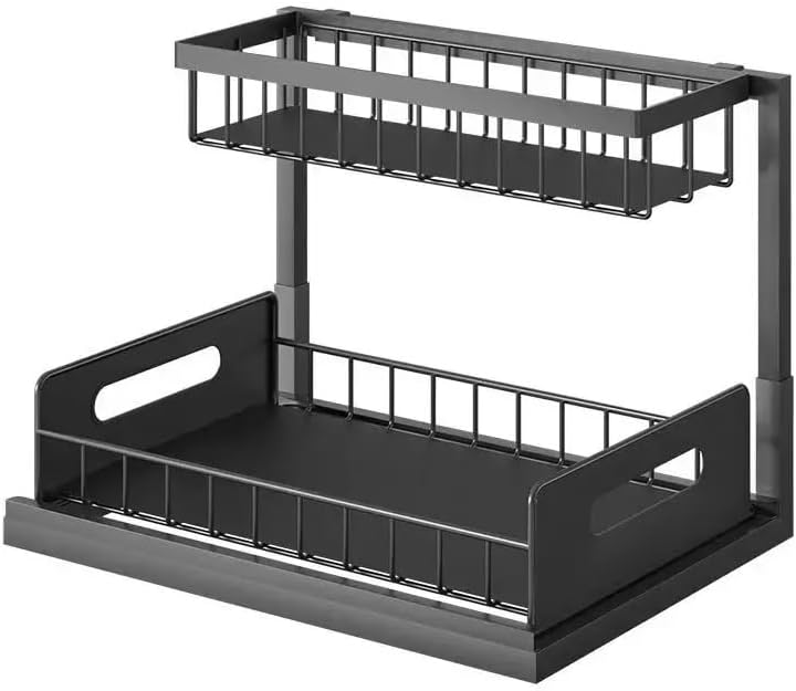2-Tier Under Sink Organizer with Pull-Out Drawer, Kitchen and Bathroom Storage Rack (White)