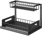 2-Tier Under Sink Organizer with Pull-Out Drawer, Kitchen and Bathroom Storage Rack (White)