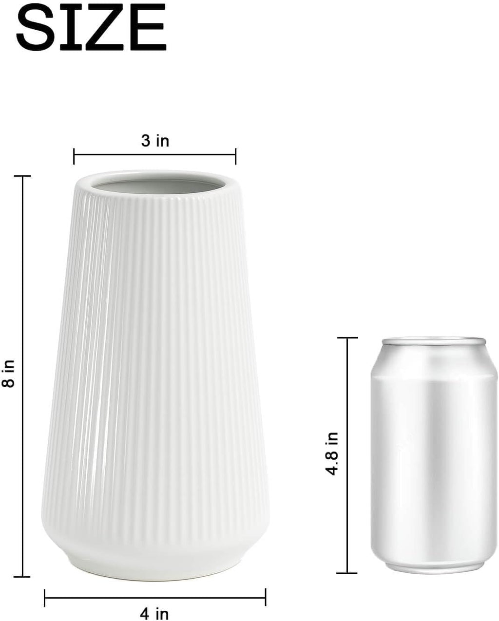 White Ceramic Vase, 8 Inch Flower Vases for Pampas Grass and Dried Flowers, Modern Vase for Living Room Table, Kitchen Shelf, Wedding Centerpiece Decor