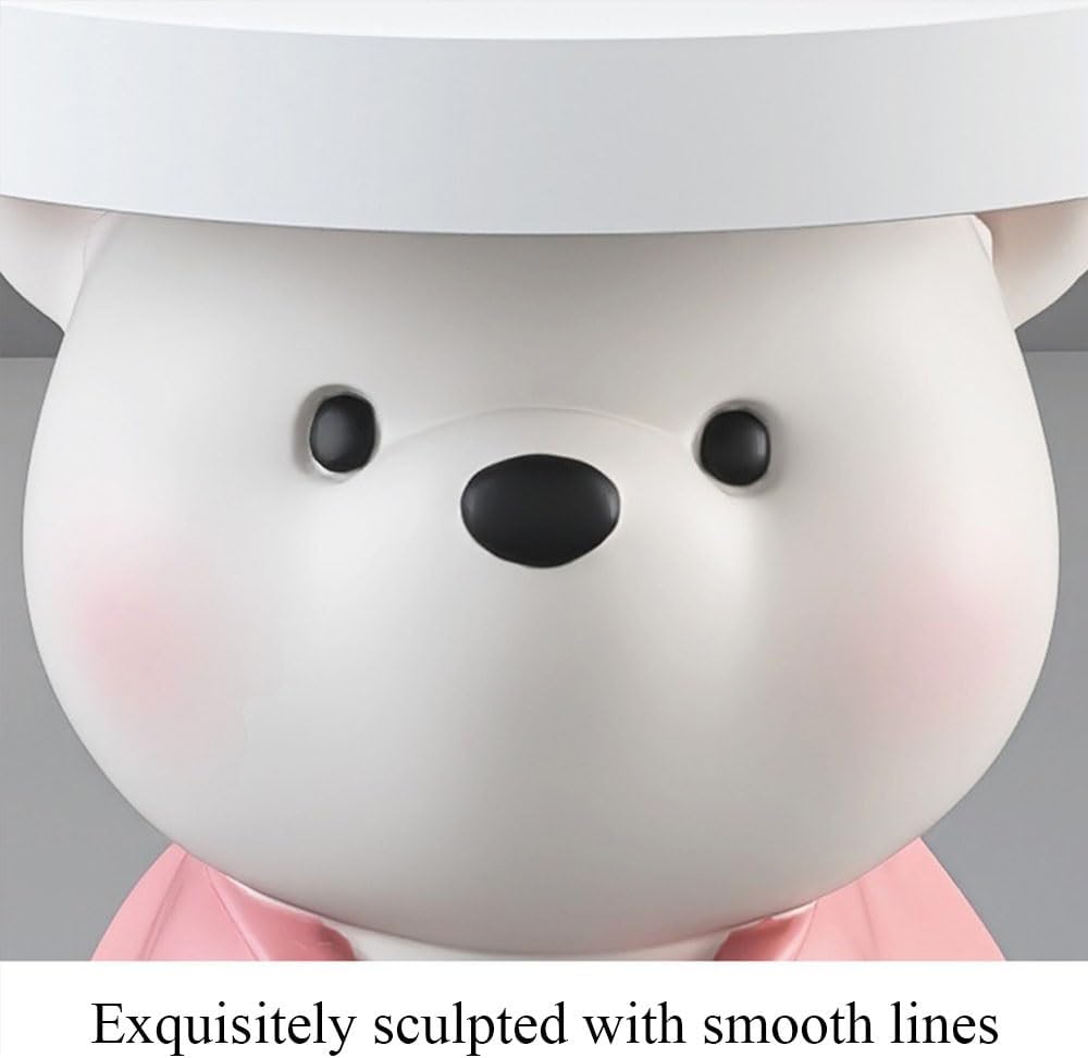 Bear Statue Side Table, Modern and Simple Resin Bedside Table, Small Accent Bear Table, Cute Home Decor for Living Room, Bedroom(Pink)