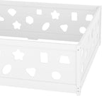 Full Size Floor Bed with Heightened Safety Guardrails and Door, Solid Wood Bede with Rails for Girls, Boys, Teens, Child Bedroom, Playroom, No Slats Included, White BS981