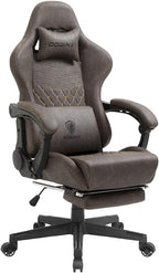 Dowinx Gaming Chair Office Chair PC Chair with Massage Lumbar Support, Vintage Style PU Leather High Back Adjustable Swivel Task Chair with Footrest (Brown)