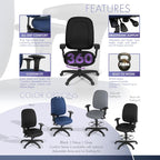 Romig Comfort Series High-Back Multifunctional Fabric Computer Task Chair with Adjustable Arms - Black