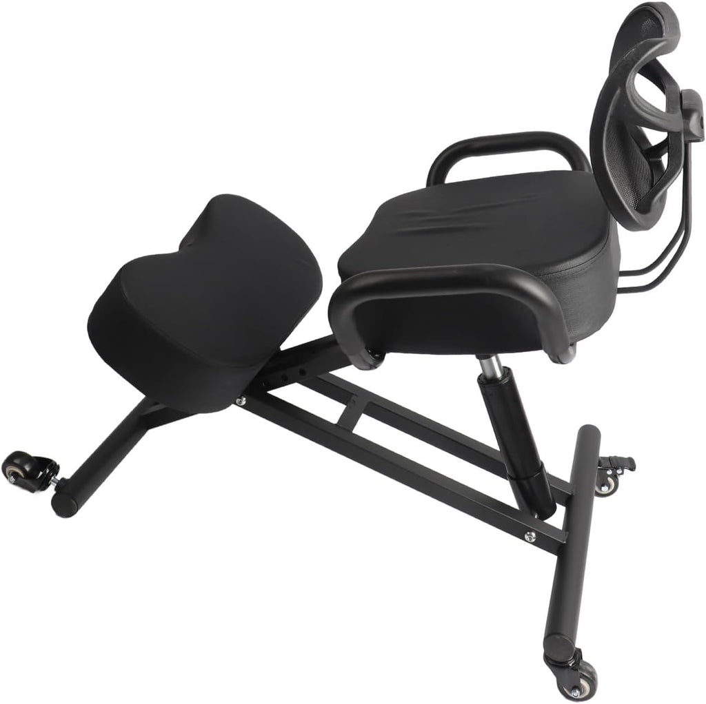 Ergonomic Kneeling Chair Posture Correction Stool Orthopedic Stool Height Adjustable with Breathable Mesh Backrest Leather Cushion for Back Pain Relief Home Office