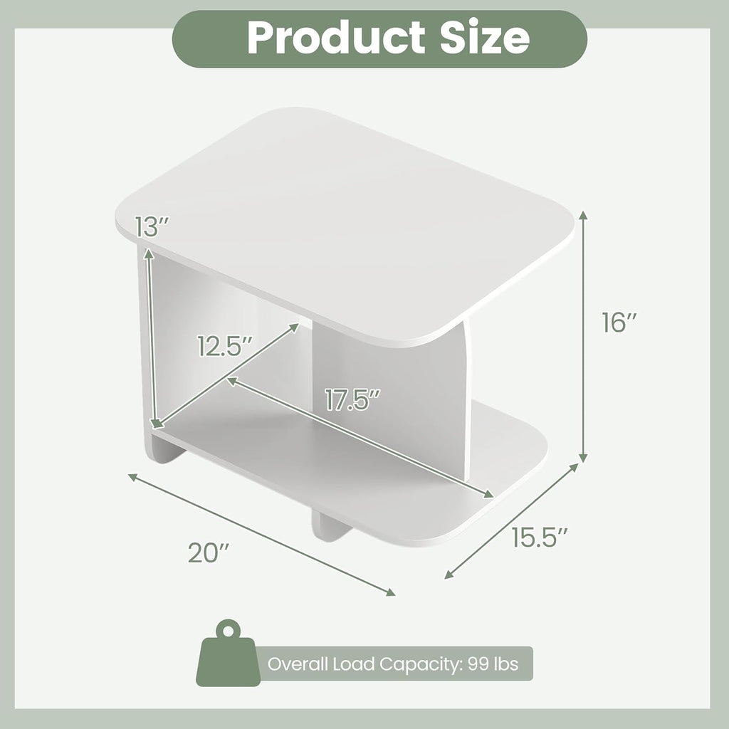 Giantex 2-Tier End Table, Modern Sofa Side Table with Open Storage Shelf, Wooden Bedside Night Stand for Bedroom Living Room Study Small Spaces, Easy Assembly, White (1)