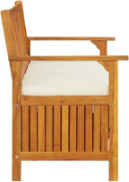 Rustic Storage Bench Natural Solid Acacia Wood with Polyester Cushion 47.2 x 47.2 x 33.1 in for Outdoor Patio Porch Front Porch Seating and Storage