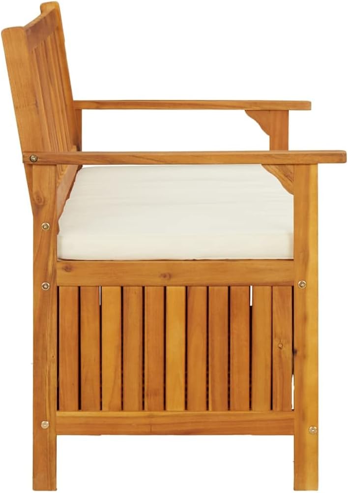 Rustic Storage Bench Natural Solid Acacia Wood with Polyester Cushion 47.2 x 47.2 x 33.1 in for Outdoor Patio Porch Front Porch Seating and Storage