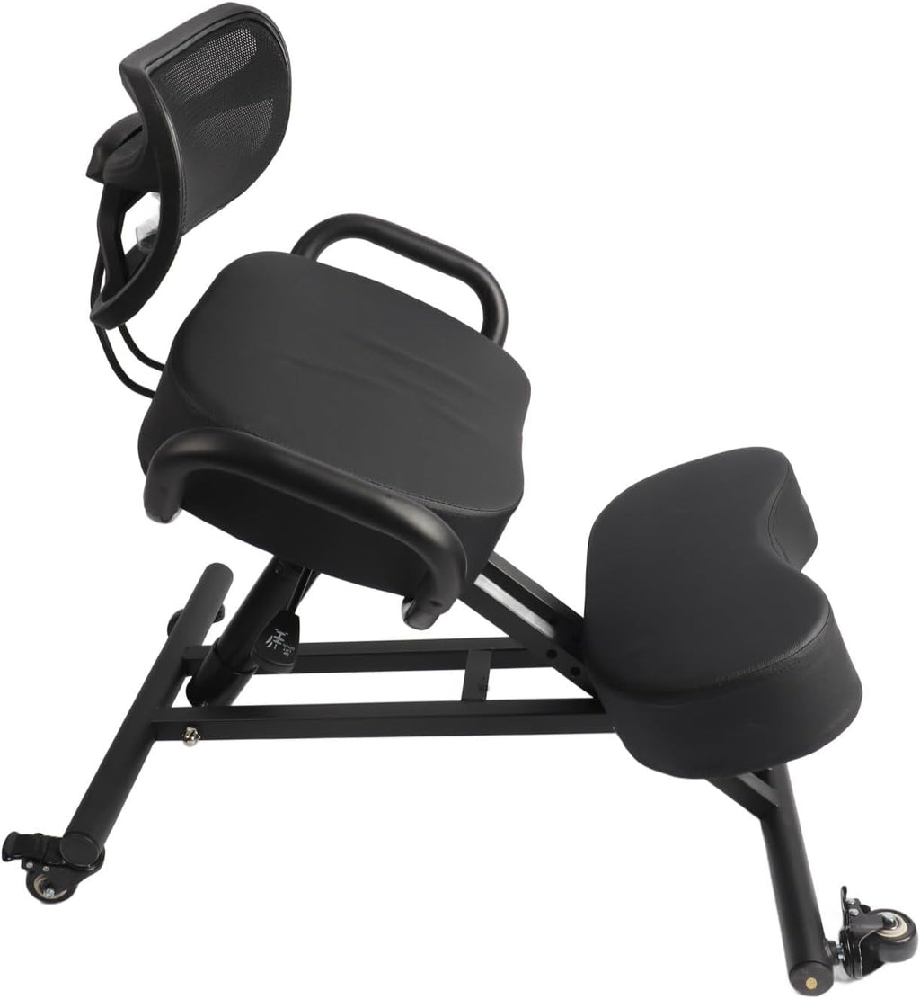 Qinlorgo Height Adjustable Ergonomic Kneeling Chair Posture Corrector Back Support Chair with Mesh Backrest & Leather Cushion for Home Office Spine Health