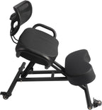 Qinlorgo Height Adjustable Ergonomic Kneeling Chair Posture Corrector Back Support Chair with Mesh Backrest & Leather Cushion for Home Office Spine Health