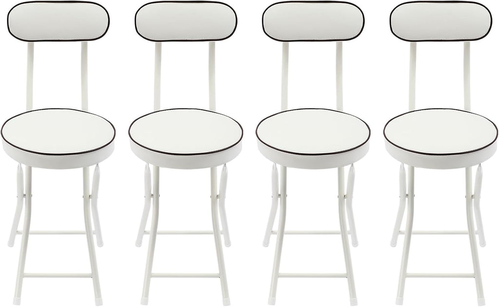 4Pcs Folding Stool with Back Cushioned Padded Folding Stool Portable Bar Stool Collapsible Counter Height Chair for Kitchen Island Home Office Camping Fishing Hiking 18.9Inch Height (White)