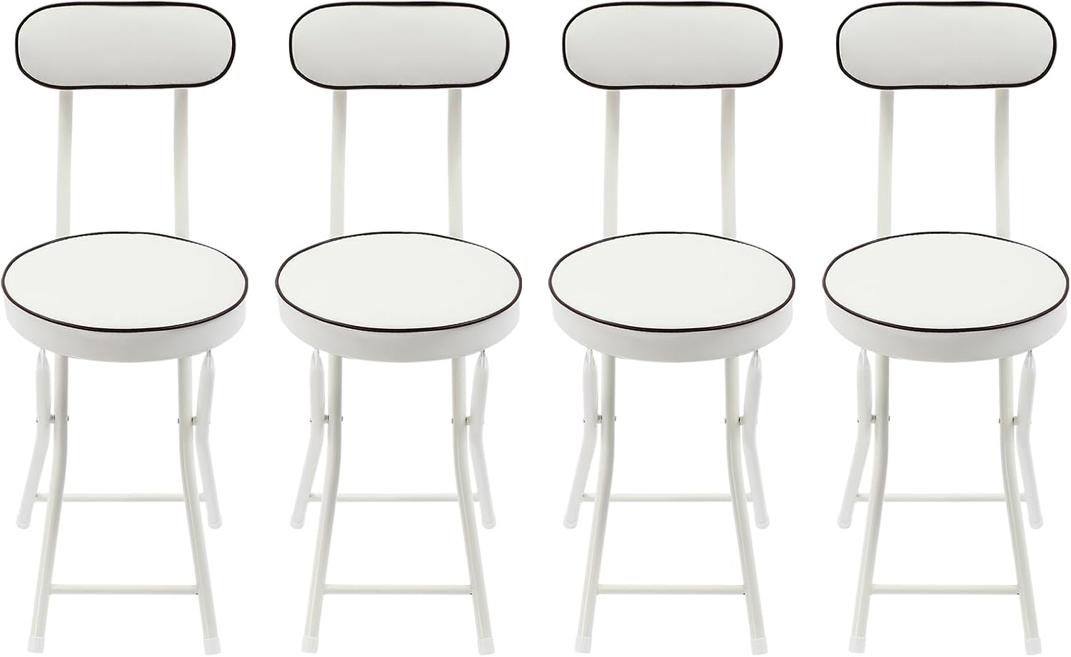 LOYALHEARTDY 4 Pcs Folding Stool, 18.9 in Cushioned Padded Folding Stool Portable Bar Stool with Back for Camping Kitchen Home Office (White)