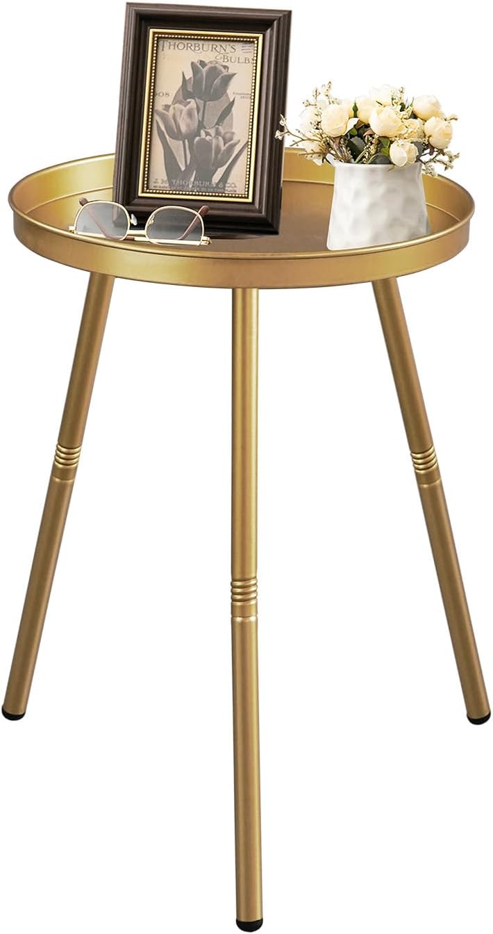 AOJEZOR Side Table: End Table for Any Room - Small Side Tables for Small Spaces Pure Golden with 3 Legged