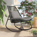 Rattan Rocking Chair with Cushion, Ergonomic Backrest, Metal Frame, 150KG Capacity, Easy to Assemble, for Garden, Balcony, Living Room(Gray)
