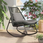 Rattan Rocking Chair with Cushion, Ergonomic Backrest, Metal Frame, 150KG Capacity, Easy to Assemble, for Garden, Balcony, Living Room(Gray)