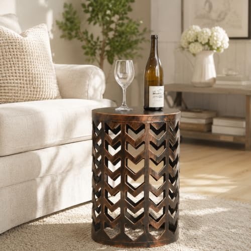 Y&M Outdoor Side Tables Set of 3, Round Heavy Duty Metal Nesting End Tables, Stacking Patio Accent Tables for Outside, Balcony, Garden, Porch, Indoor & Outdoor, Black with Bronze