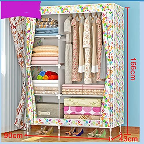 Wardrobe Storage Fully Enclosed Design Wardrobe Organiser Storage Cabinet Steel Pipe Bold Strong Load-Bearing Hanging Wardrobe Assembly Used for Bedroom Rental Room (Color :