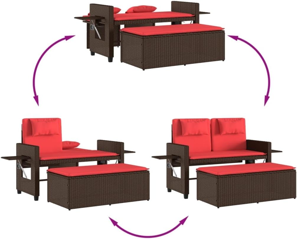 Garden Bench Brown and Red,Foldable Garden Bench with Reclining Function, Stylish Double Seating for Outdoor Comfort and Modern Aesthetic Patio Furniture