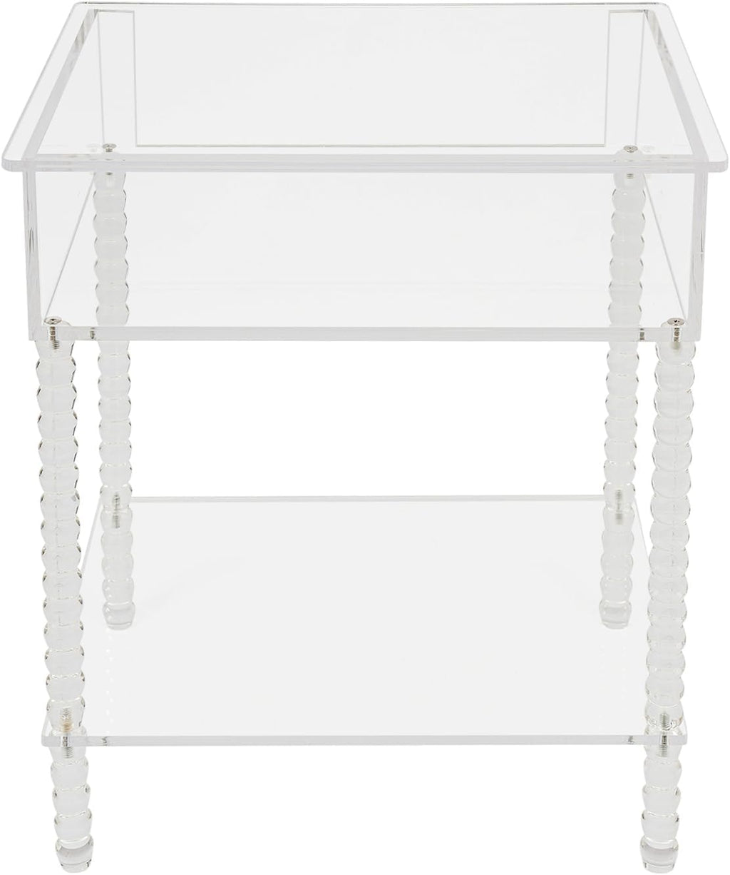 Acrylic Side Table, End Table with Storage, Small Bedside Table Accent Table, Nightstand for Living Room Bedroom, 16x 12x 20in (Clear)