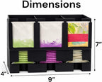 Tea Bag Organizer – 3 Compartment Tea Bag Holder & Dispenser, Holds 90+ Tea Bags, Tea Storage Organizer for Countertop, Cabinet, Coffee Bar or Kitchen - Made In The USA