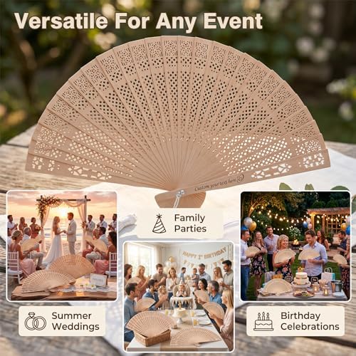 Personalized Handheld Fan Foldable Custom Fans for Wedding Guests Custom Wooden Fan Bulk with Engraved Text Tassel Yarn Bag Personalized Beach Wedding Fans Favors Gifts for Guests Friends (30)