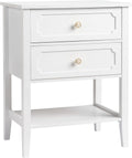 Wood Nightstand with 2 Drawers and Shelf, White End Table for Bedroom Living Room, Solid Wood & MDF Bedside Table