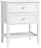 Wood Nightstand with 2 Drawers and Shelf, White End Table for Bedroom Living Room, Solid Wood & MDF Bedside Table