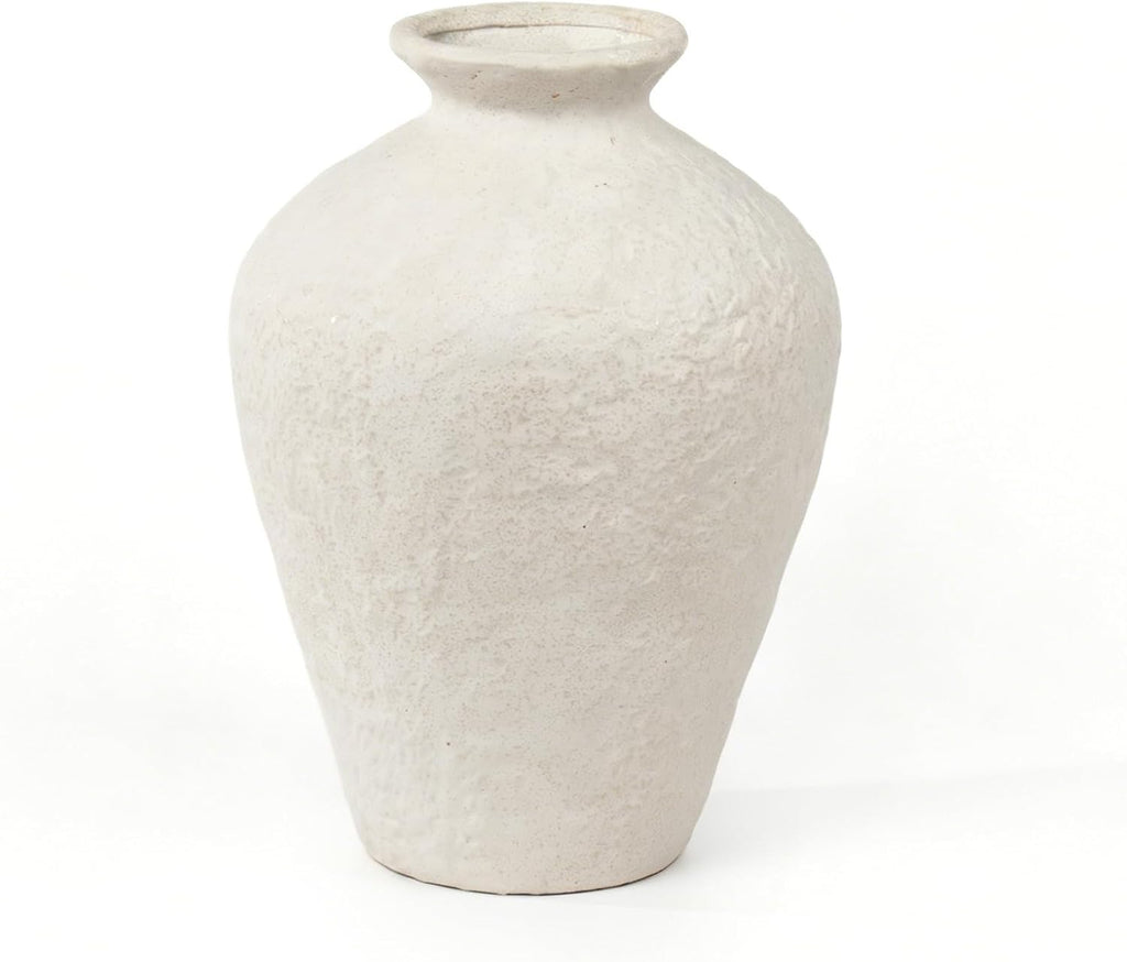 MAKHOT Rustic Ceramic Farmhouse Flower Large Vase, 9.05" Modern Antique Terra Cotta Decorative White Vases Suitable for Home, Indoor, Kitchen, Shelf, Table, Corner Decor, WhiteVase Large Decoration
