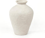 MAKHOT Rustic Ceramic Farmhouse Flower Large Vase, 9.05" Modern Antique Terra Cotta Decorative White Vases Suitable for Home, Indoor, Kitchen, Shelf, Table, Corner Decor, WhiteVase Large Decoration