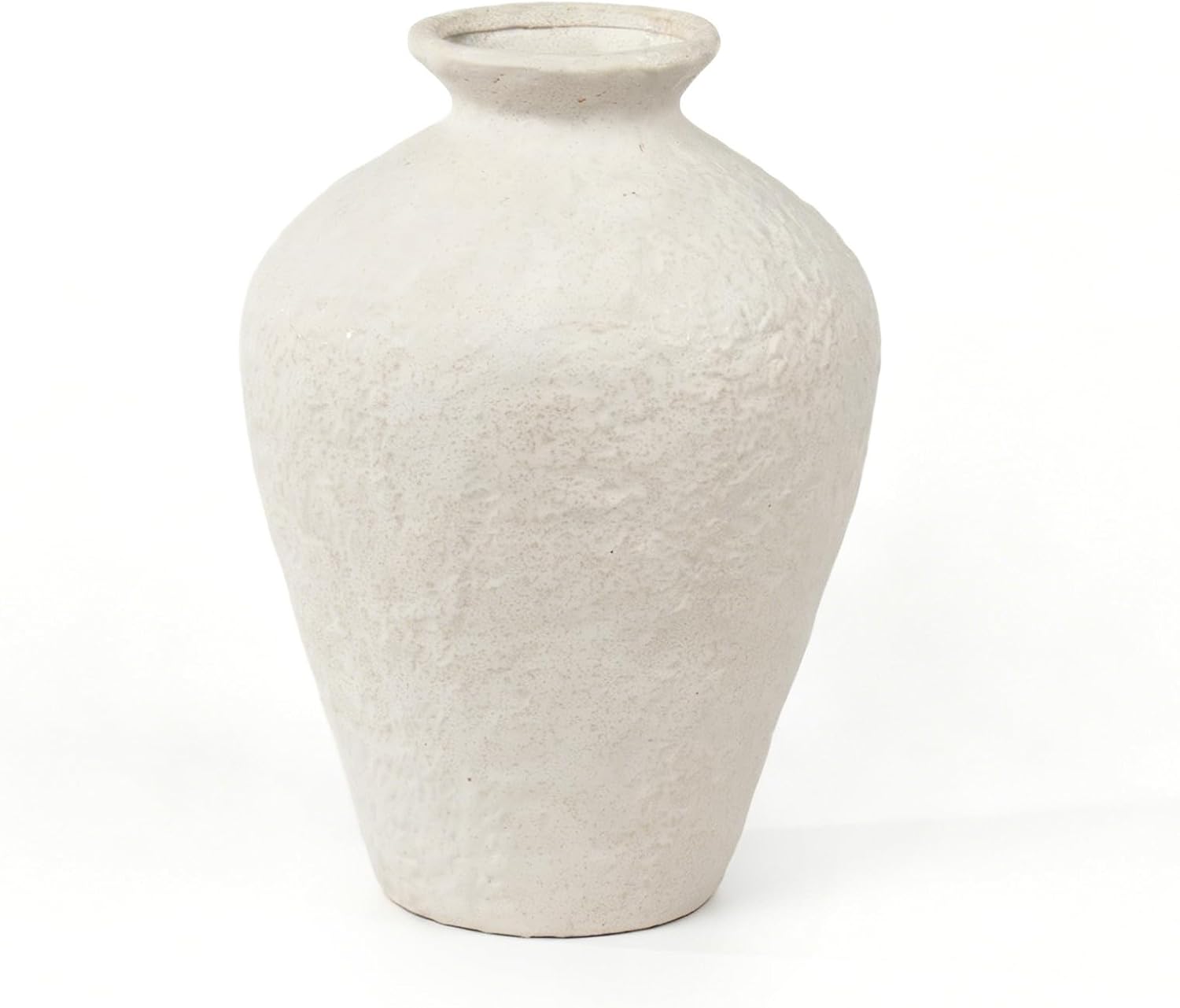 MAKHOT Rustic Ceramic Farmhouse Flower Large Vase, 9.05" Modern Antique Terra Cotta Decorative White Vases Suitable for Home, Indoor, Kitchen, Shelf, Table, Corner Decor, WhiteVase Large Decoration