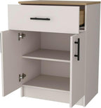 Cope Kitchen Pantry in Melamine with 2 Doors and 1 Drawer, Ivory/Natural Oak