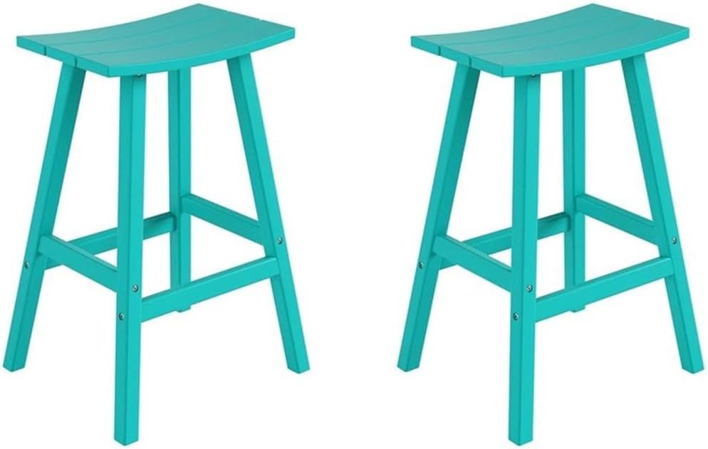 Costaelm All-Weather Bar Stools Set of 2, 29" Height Outdoor Bar Stools, Adirondack Poly Patio Bar Stool for Patio, Deck, Kitchen Counter and Garden, Turquoise