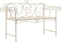 52 inch Garden Bench Outdoor Metal Seating Antique White Scroll Pattern Patio Furniture for Balcony Backyard Porch