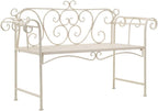 52 inch Garden Bench Outdoor Metal Seating Antique White Scroll Pattern Patio Furniture for Balcony Backyard Porch