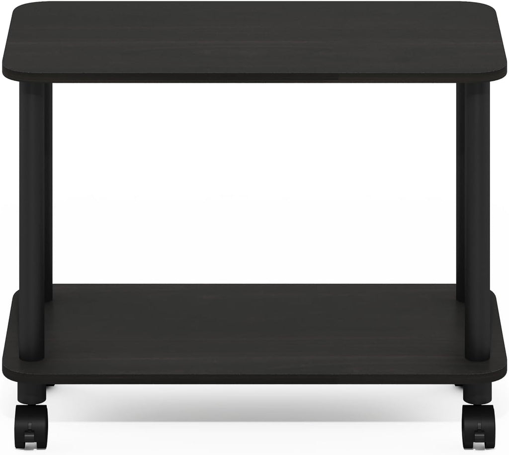 Furinno Turn-N-Tube Side Table, 2-Tier Sofa End Table with Wheels, Toolless Assembly Night Stand, Bedside Table with Open Shelf, for Living Room, Bedroom, Dark Espresso