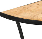 Solid Mango Wood Half Circle Side Table with Black Powder Coated Steel Legs, 43.3 Inch Long and 15.7 Inch Wide Industrial Style Table for Home Decor