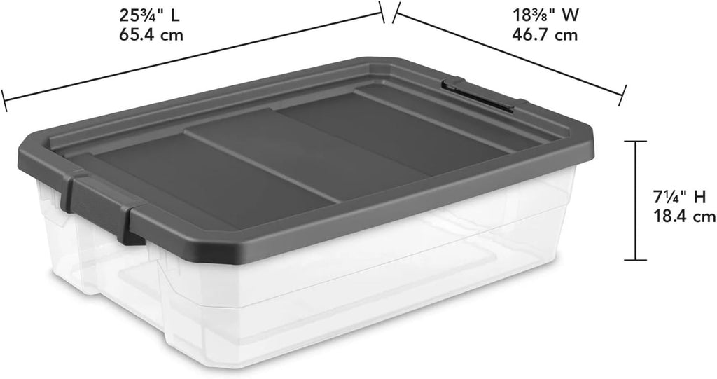 2-Pack Large Underbed Storage Bins, Clear 40-Quart Stackable Containers with Secure Latches, Slate Gray
