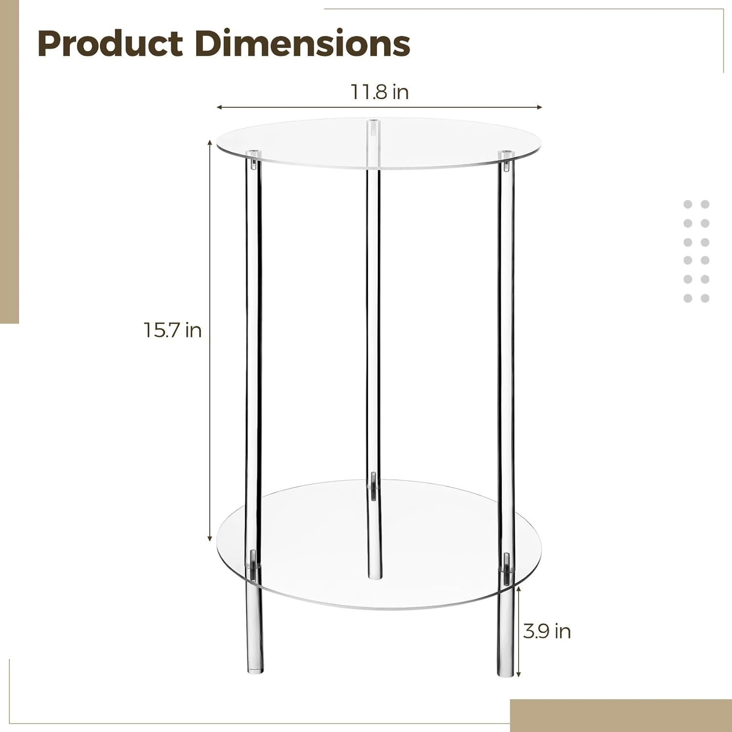 Acrylic Detachable End Table, 2-Tier Clear Round Acrylic Coffee Table, 11.8 x 19.6 Modern Small Side Desk, Detachable Beside Desk for Living Room, Bedroom