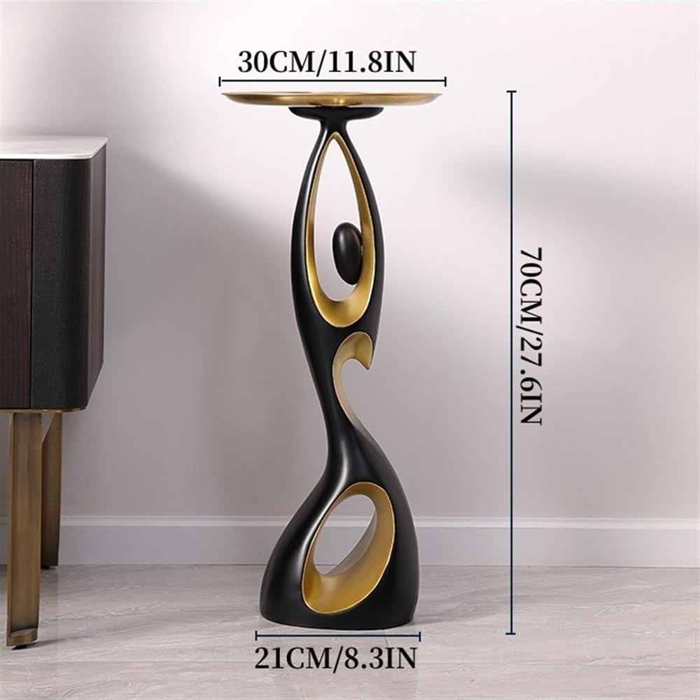 Creative Side Table with Tray Top, Flower Stand, Round End Table, Decorative Accent Piece for Living Room, Home Decor, and Bedside Table(Black)