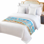 Summer Beach Bed Runner Scarf Twin Size,Coastal Starfish Seashell Conch Brown Sand Luxury Bed Throw Runners & Scarves for Twin Full Queen King Foot of Bed,Bedroom Hotel Wedding Room Decoration,71"x20"