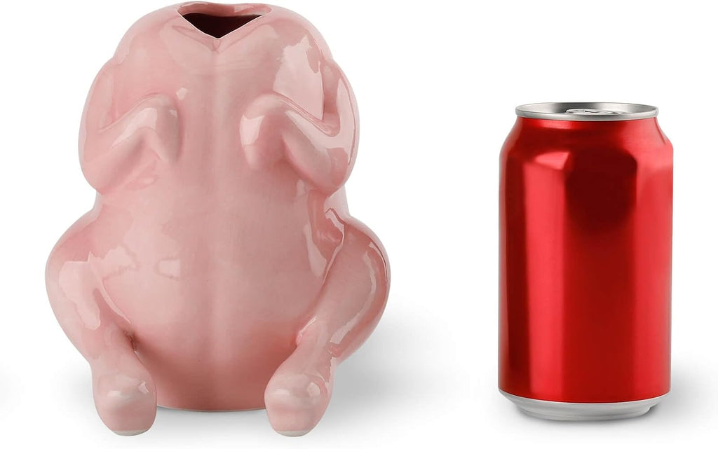 Quirky Pink Ceramic Raw Chicken Vase - Funny Uncooked Turkey Planter, Whimsical Dopamine Decor for Home & Office, Hilarious White Elephant Gag Gift, Unique Conversation Starter