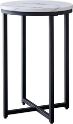 Modern Side Table with Faux Marble MDF Top, Black Metal X-Base, Compact End Table for Small Spaces Living Room Bedroom, Stable and Easy to Assemble