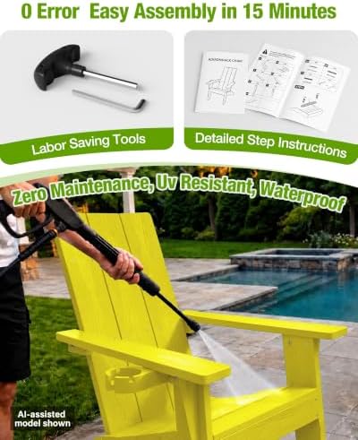 MXIMU Adirondack Chairs Set of 4 Outdoor: 450lb Capacity&33in Tall Backrest Oversized Modern Adirondack Chairs - Comfortable All-Weather Fire Pit Chair - Easy Assembly True Wood Grain Lawn Chair