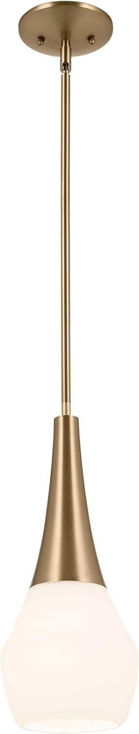 Kichler Deela Single Pendant Light Fixture for Kitchen Island with Satin Etched Cased Opal Glass in Champagne Bronze, Modern Hanging Lamp (7" x 17"), 52529CPZ
