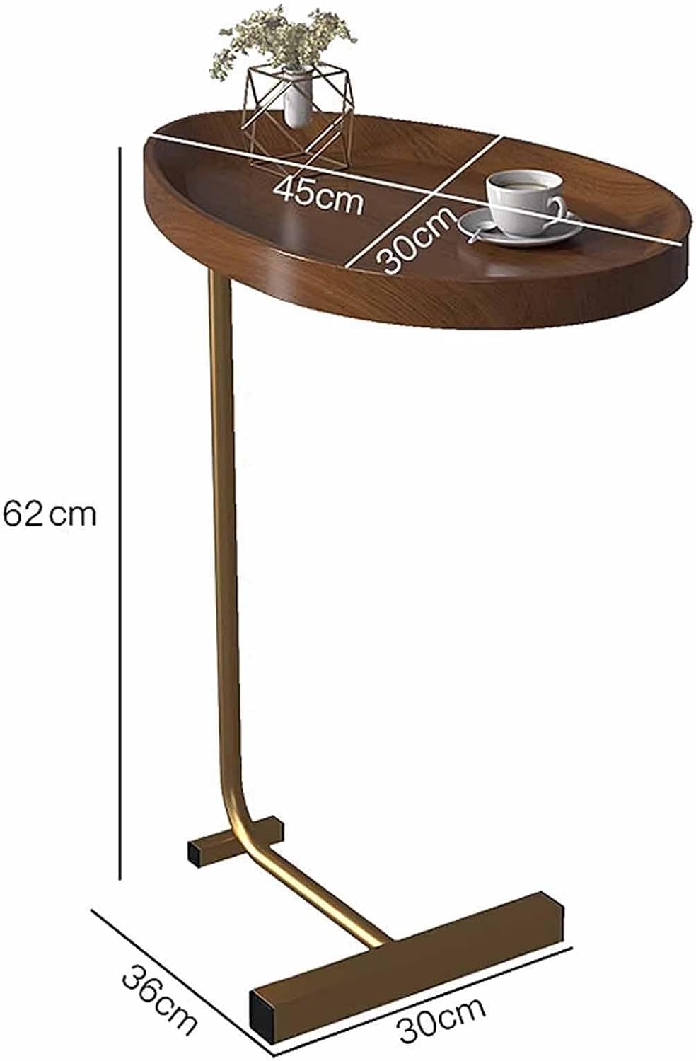 Oval Side Table, MDF Tabletop & Sturdy L-Shaped Metal Legs, Compact Sofa Side Storage Table for Living Room Bedroom(B)