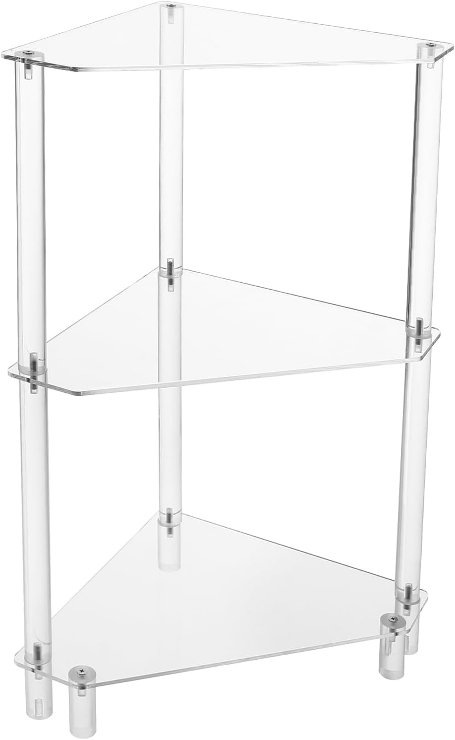 DYNAMI Clear Acrylic Side Table,3 Tier Triangle End Table Small Corner Accent Table for Small Spaces,Modern Corner Shelf for Living Room Bathroom Bedroom,Load Capacity 22lbs (White)