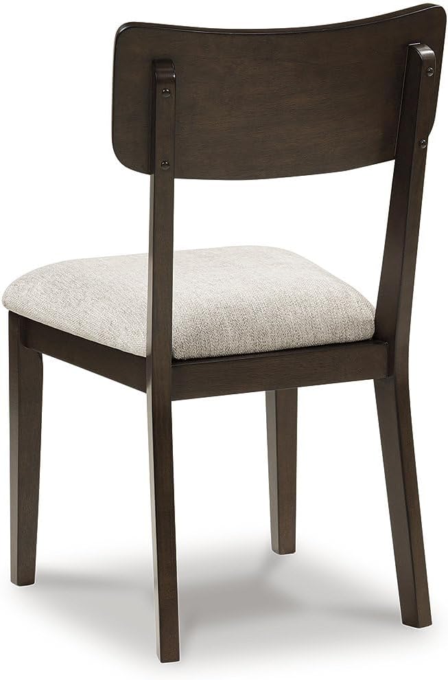 Signature Design by Ashley Favelon Dining Side Chairs, Set of 2, Mid-Century Modern Upholstered Wood, Curved Backrest, Cushioned Seat, Merlot Finish & Beige Fabric