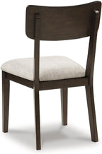 Signature Design by Ashley Favelon Dining Side Chairs, Set of 2, Mid-Century Modern Upholstered Wood, Curved Backrest, Cushioned Seat, Merlot Finish & Beige Fabric