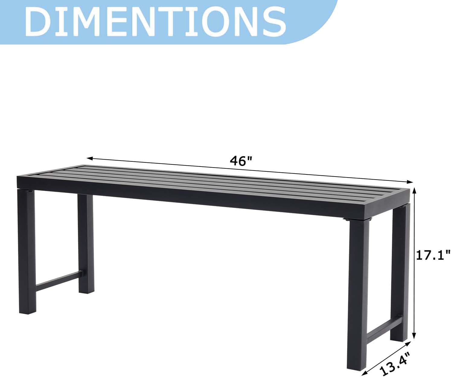 Black Outdoor Bench, Outdoor Metal Backless Bench Set of 2, 46" Patio Garden Bench for Outdoor, All Wheather Outdoor Bench for Garden, Backyard, Porch, Black