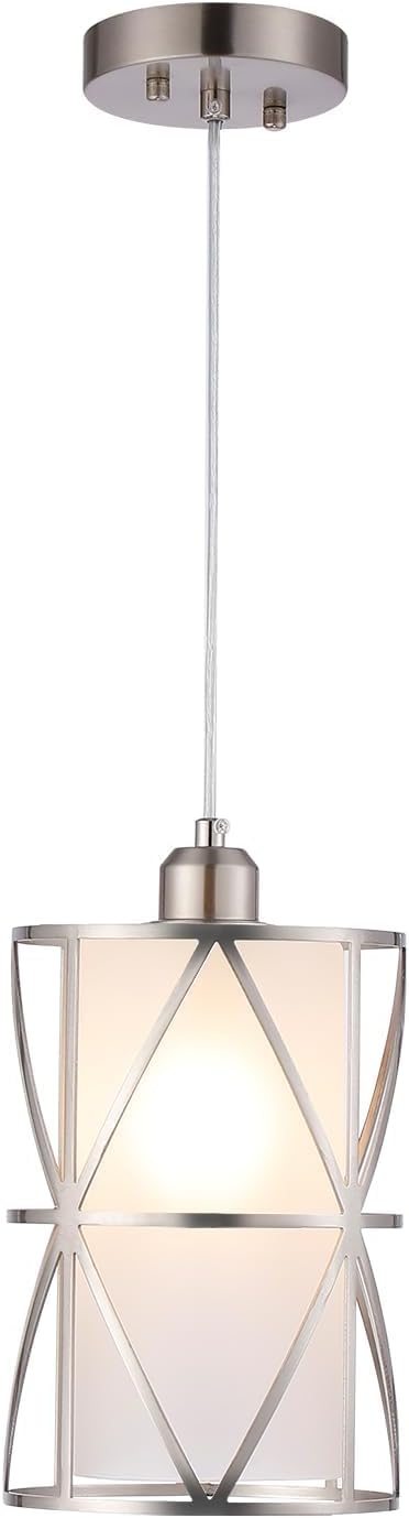 Pendant Lights Kitchen Island with Frosted Glass, Brushed Nickel Hanging Kitchen Lights, Cylindrical Modern Pendant Light, Kitchen Pendant Lighting Over Island, Foyer, Dining Room, Entryway